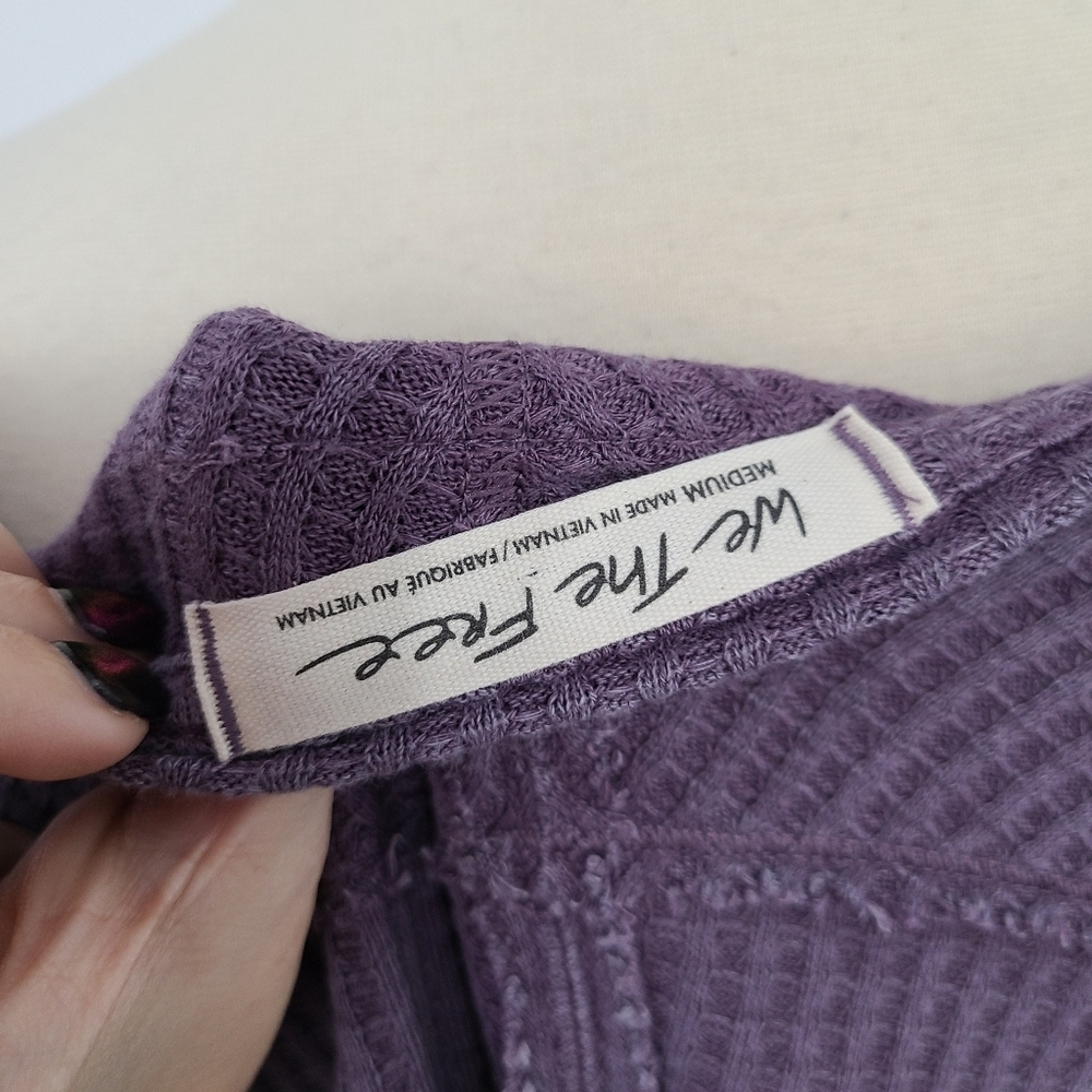 Free People Coraline Thermal top Potent Purple waffle knit dolman sz medium NWT - Picture 6 of 9